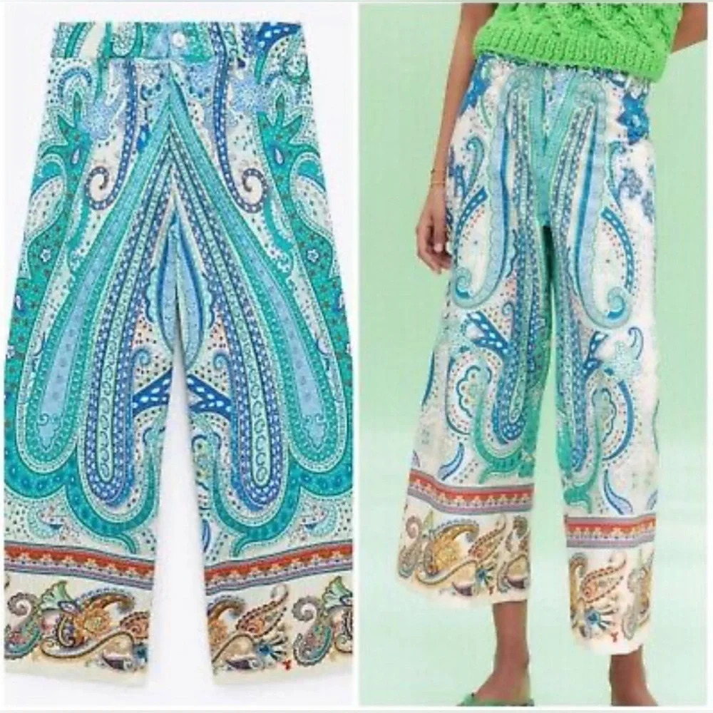 Zara ornament crop pants flare